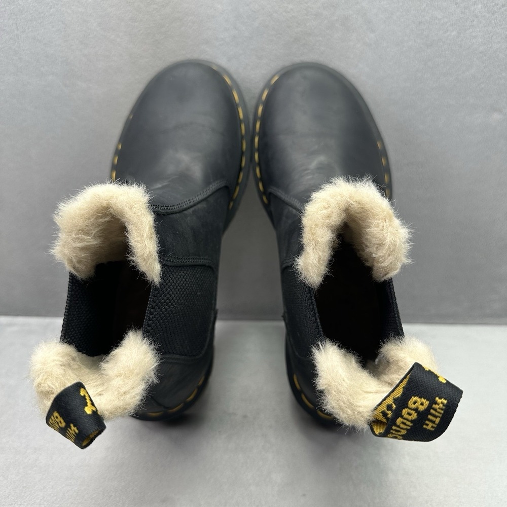 Dr Martens 2976 Leonore Womens Size 6 Chelsea Boots Black Leather Faux Fur Lined - Picture 6 of 8